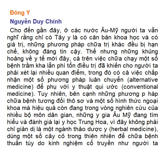 Tổng Quan Đông Y - Nguyễn Duy Chính