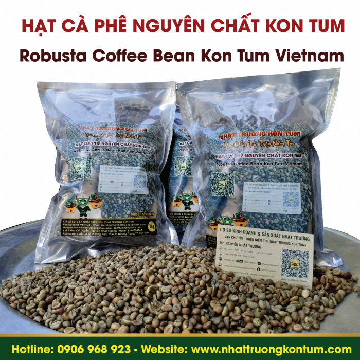 Hạt Cà Phê Robusta Nguyên Chất (Chưa rang) Nhật Trường Kon Tum (Robusta Hạt Sẻ) - Robusta Coffee Beans - Túi 1kg