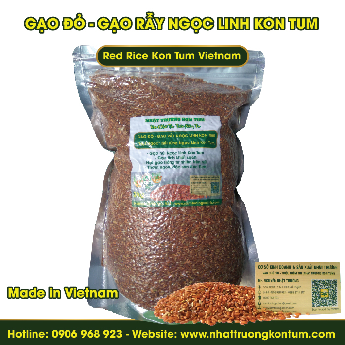 Gạo Đỏ - Gạo Rẫy - Gạo Xà Cơn Ngọc Linh Kon Tum - Red Rice Kon Tum Vietnam - Túi 3kg