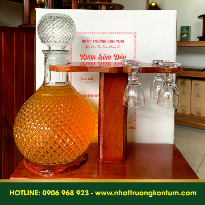 Kệ Rượu Sâm Dây (Bao gồm Rượu + Kệ + Bình và Ly) - Use for dang seng or ginseng wine rack - Chai 1 lít