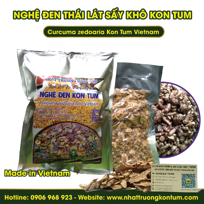 Nghệ Đen - Nga Truật - Nghệ Tím Thái Lát Sấy Khô Kon Tum  - Curcuma zedoaria Vietnam - Túi 1kg